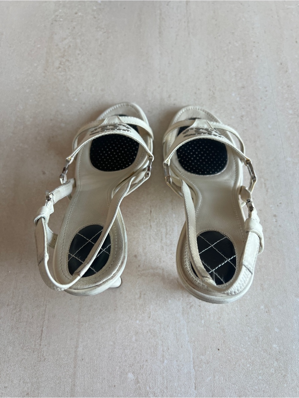 Vintage Chanel White Slingback Studded Sandals with Box - Picture 9 of 10